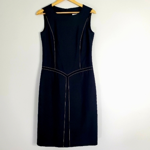 Rena LANGE SLEEVELESS BLACK SHEATH DRESS FORM FLATTERING CONTRAST STITCHING - Picture 1 of 11